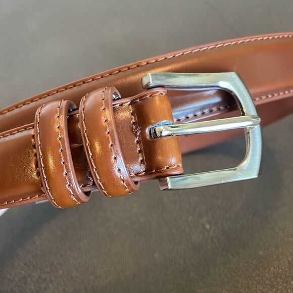 Leather belt Brown with silver buckle size 36 - Picture 1 of 7